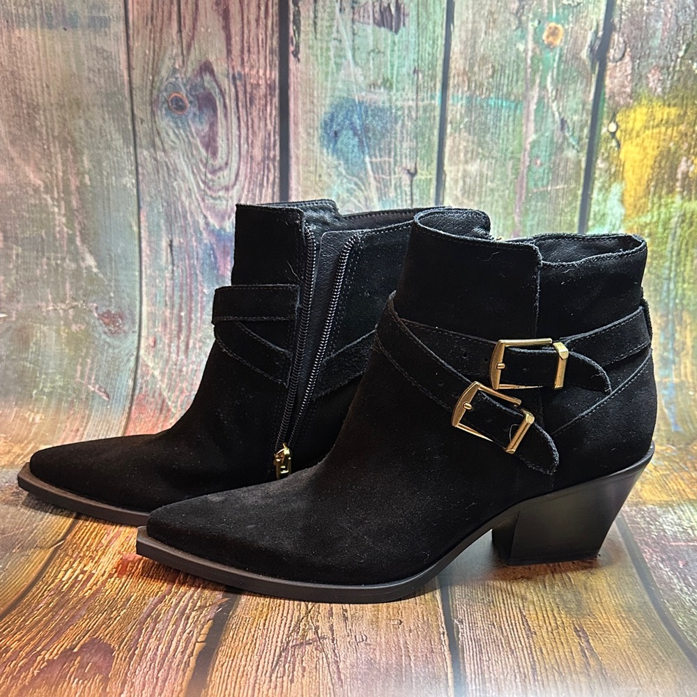 Dolce Vita Black Ankle Boots with Gold Buckle Detail size 8
